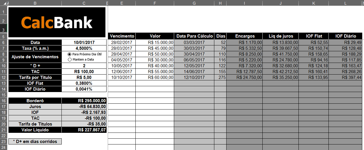 Planilha para desconto de títulos